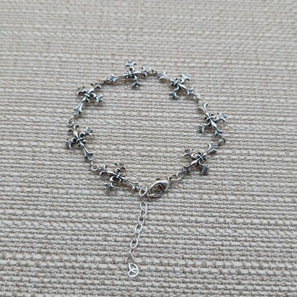 7 + 1.5 Inch Sterling Silver Unique Crosses Religious Bracelet B577 - Picture 1 of 6